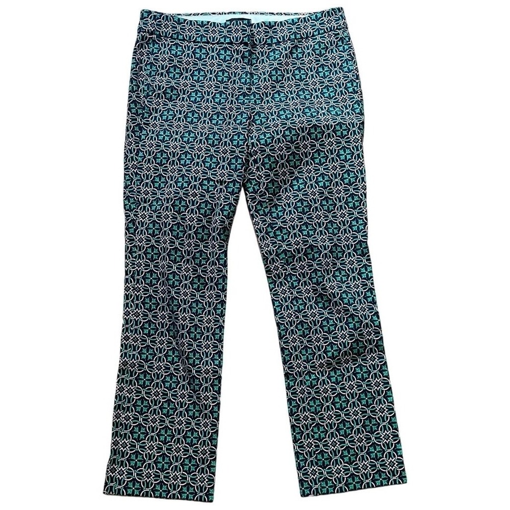 J.Crew Martie Slim Crop Pant Green Navy Geometric Medallion Print Size 00